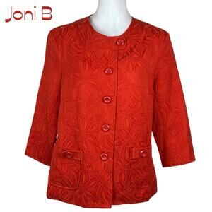 Joni B Orange Textured Cottage Coastal Grandma Jacket NWOT Size L